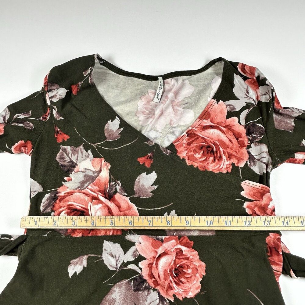 Mother Bee Maternity Green Pink Floral Maxi Dress Soft Stretchy Belted Size Med - Picture 8 of 13